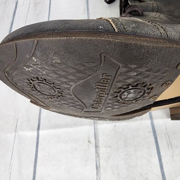 CAT Caterpillar Leather Combat Mid Calf Lace Up Boot Distressed Gray Size 8W - Picture 14 of 15